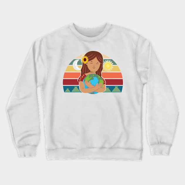 Pachamama Earth Mother Incan God Sunflower Spiritual Environmentalist Crewneck Sweatshirt by alltheprints